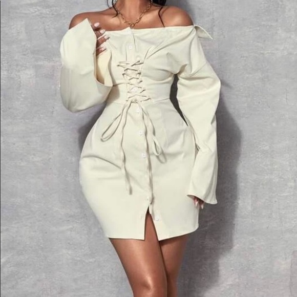 Cream off the shoulder corset front dress - Picture 1 of 1